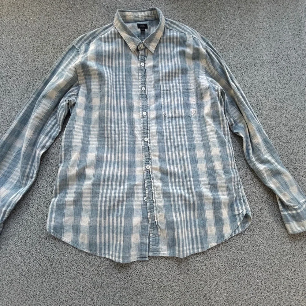 J. Crew Plaid VTG Button Down XL Blue Soft Cotton Long Sleeve Preppy Mauritius